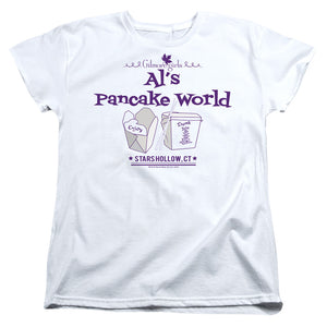 AN OFFCIALLY LICENSED GILMORE GIRLS ALS PANCAKE WORLD WOMEN'S REGULAR FIT T-SHIRT WHITE