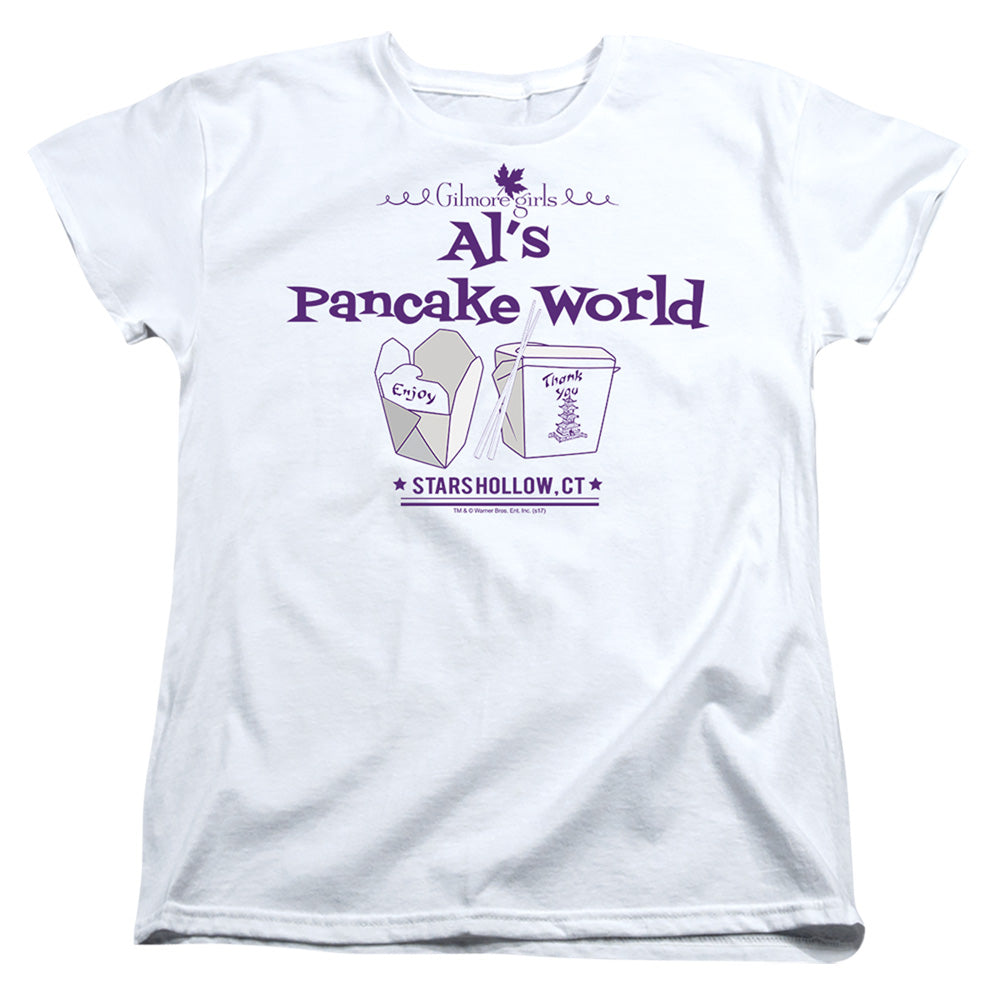 AN OFFCIALLY LICENSED GILMORE GIRLS ALS PANCAKE WORLD WOMEN'S REGULAR FIT T-SHIRT WHITE