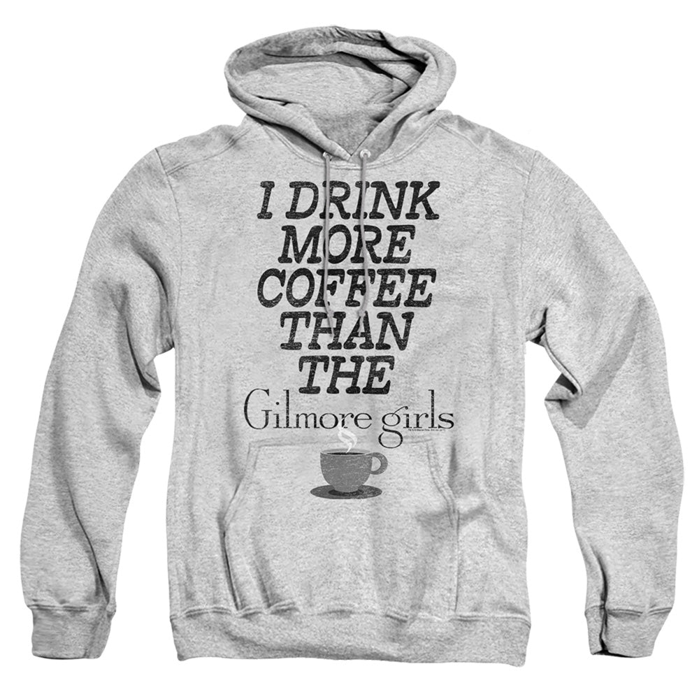 AN OFFCIALLY LICENSED GILMORE GIRLS MORE COFFEE ADULT UNISEX PULLOVER HOODIE ATHLETIC HEATHER