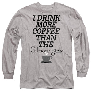 AN OFFCIALLY LICENSED GILMORE GIRLS MORE COFFEE MEN'S LONG SLEEVE T-SHIRT ATHLETIC HEATHER
