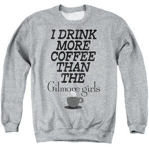 AN OFFCIALLY LICENSED GILMORE GIRLS MORE COFFEE ADULT UNISEX CREWNECK SWEATSHIRT ATHLETIC HEATHER