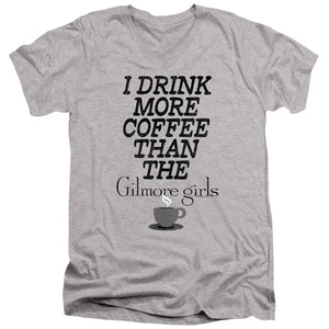 AN OFFCIALLY LICENSED GILMORE GIRLS MORE COFFEE MEN'S V-NECK T-SHIRT ATHLETIC HEATHER