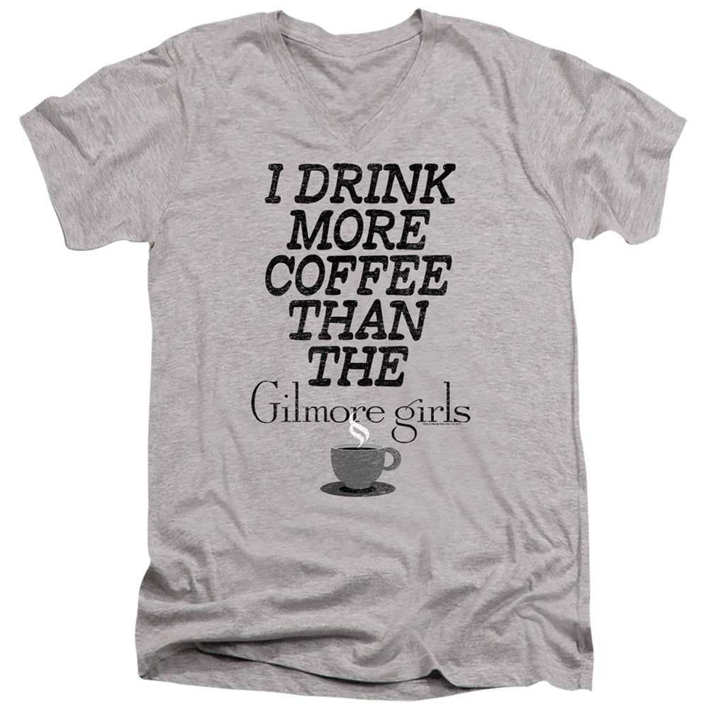 AN OFFCIALLY LICENSED GILMORE GIRLS MORE COFFEE MEN'S V-NECK T-SHIRT ATHLETIC HEATHER