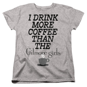 AN OFFCIALLY LICENSED GILMORE GIRLS MORE COFFEE WOMEN'S REGULAR FIT T-SHIRT ATHLETIC HEATHER