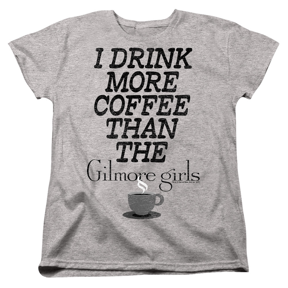 AN OFFCIALLY LICENSED GILMORE GIRLS MORE COFFEE WOMEN'S REGULAR FIT T-SHIRT ATHLETIC HEATHER