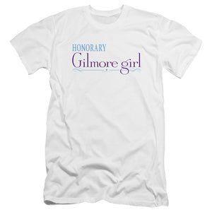 AN OFFCIALLY LICENSED GILMORE GIRLS HONORARY GILMORE GIRL MEN'S PREMIUM SLIM FIT T-SHIRT WHITE