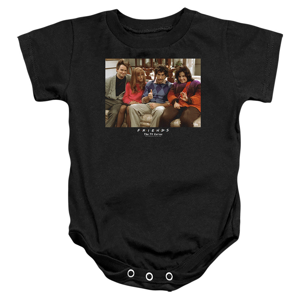 AN OFFCIALLY LICENSED FRIENDS THROWBACK BABY BODYSUIT BLACK