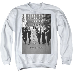 AN OFFCIALLY LICENSED FRIENDS WALK THE STREETS ADULT UNISEX CREWNECK SWEATSHIRT WHITE