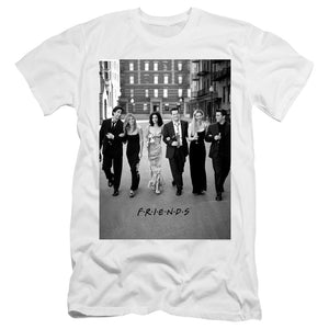 AN OFFCIALLY LICENSED FRIENDS WALK THE STREETS MEN'S PREMIUM SLIM FIT T-SHIRT WHITE