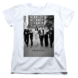AN OFFCIALLY LICENSED FRIENDS WALK THE STREETS WOMEN'S REGULAR FIT T-SHIRT WHITE