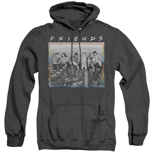 AN OFFCIALLY LICENSED FRIENDS LUNCH BREAK ADULT UNISEX HEATHER PULLOVER HOODIE BLACK