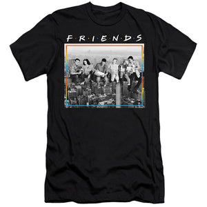 AN OFFCIALLY LICENSED FRIENDS LUNCH BREAK MEN'S PREMIUM SLIM FIT T-SHIRT BLACK