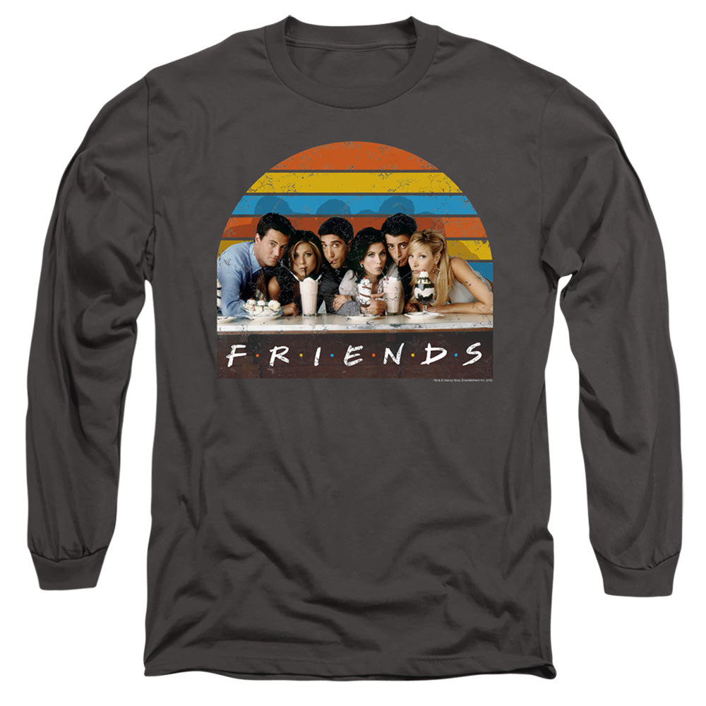 AN OFFCIALLY LICENSED FRIENDS SODA FOUNTAIN MEN'S LONG SLEEVE T-SHIRT CHARCOAL
