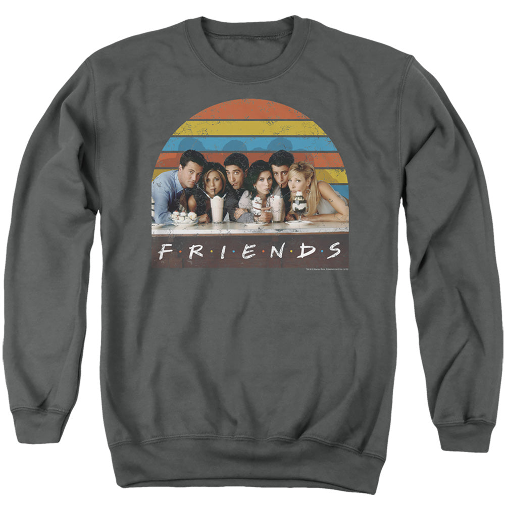 AN OFFCIALLY LICENSED FRIENDS SODA FOUNTAIN ADULT UNISEX CREWNECK SWEATSHIRT CHARCOAL