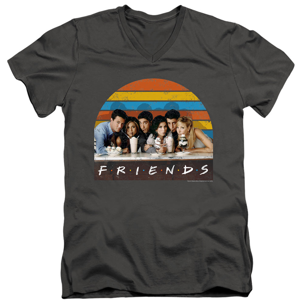 AN OFFCIALLY LICENSED FRIENDS SODA FOUNTAIN MEN'S V-NECK T-SHIRT CHARCOAL