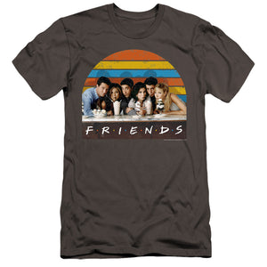 AN OFFCIALLY LICENSED FRIENDS SODA FOUNTAIN MEN'S PREMIUM SLIM FIT T-SHIRT CHARCOAL