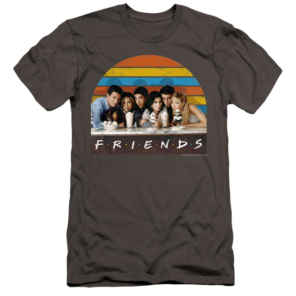 AN OFFCIALLY LICENSED FRIENDS SODA FOUNTAIN MEN'S PREMIUM SLIM FIT T-SHIRT CHARCOAL