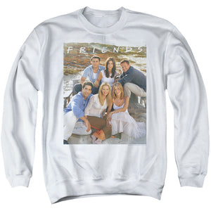 AN OFFCIALLY LICENSED FRIENDS LIFES A BEACH ADULT UNISEX CREWNECK SWEATSHIRT WHITE