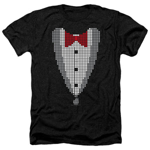 AN OFFCIALLY LICENSED BIG BANG THEORY PIXELATED TUX MEN'S HEATHER T-SHIRT CHARCOAL