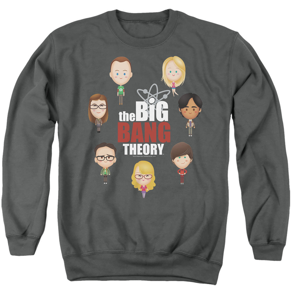AN OFFCIALLY LICENSED BIG BANG THEORY EMOJIS ADULT UNISEX CREWNECK SWEATSHIRT CHARCOAL