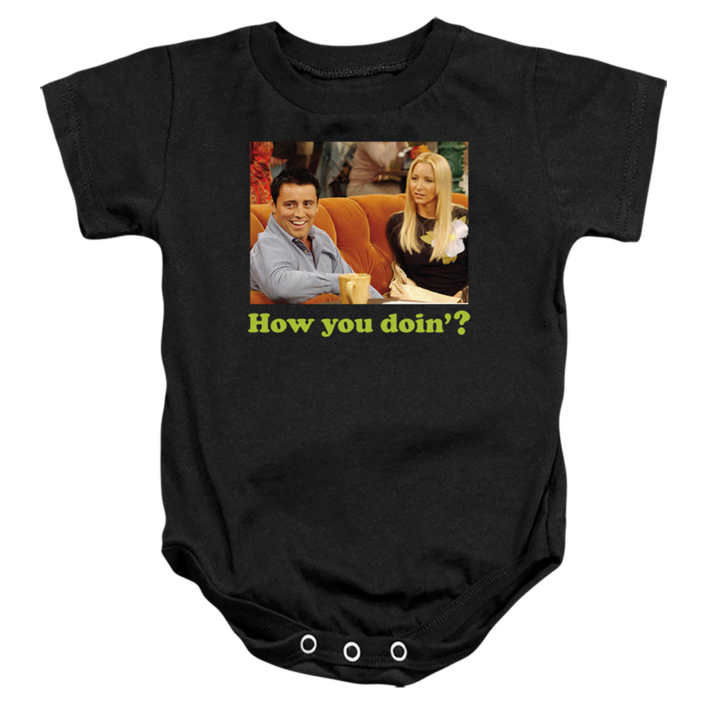 AN OFFCIALLY LICENSED FRIENDS JOEY HOW YOU DOIN? BABY BODYSUIT BLACK