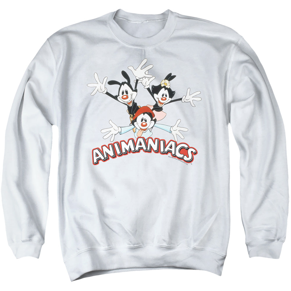AN OFFCIALLY LICENSED ANIMANIACS ANIMANIACS TRIO ADULT UNISEX CREWNECK SWEATSHIRT WHITE
