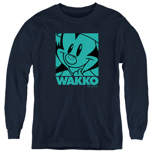 AN OFFCIALLY LICENSED ANIMANIACS POP WAKKO YOUTH LONG SLEEVE T-SHIRT NAVY