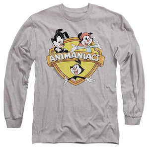 AN OFFCIALLY LICENSED ANIMANIACS SHIELDED ANIMANIACS MEN'S LONG SLEEVE T-SHIRT ATHLETIC HEATHER