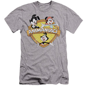AN OFFCIALLY LICENSED ANIMANIACS SHIELDED ANIMANIACS MEN'S PREMIUM SLIM FIT T-SHIRT ATHLETIC HEATHER