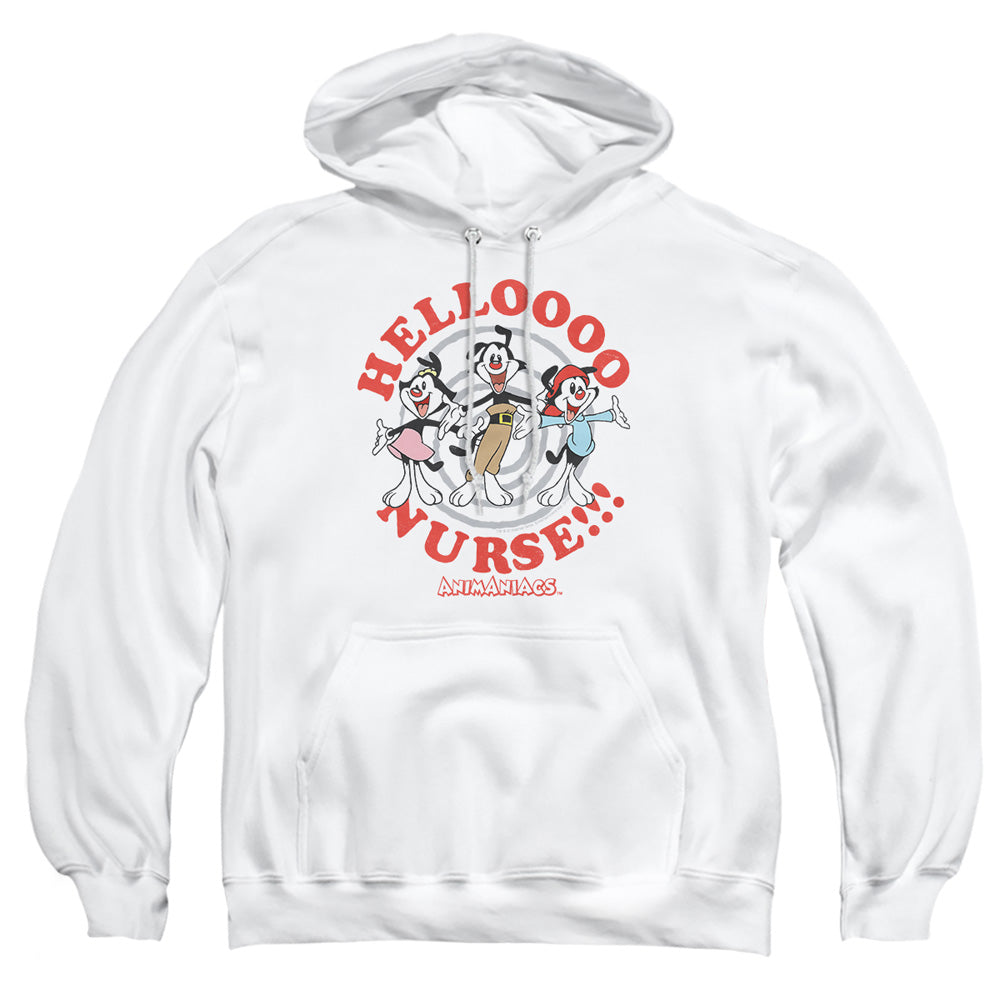 AN OFFCIALLY LICENSED ANIMANIACS HELLO NURSE ADULT UNISEX PULLOVER HOODIE WHITE