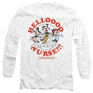 AN OFFCIALLY LICENSED ANIMANIACS HELLO NURSE MEN'S LONG SLEEVE T-SHIRT WHITE