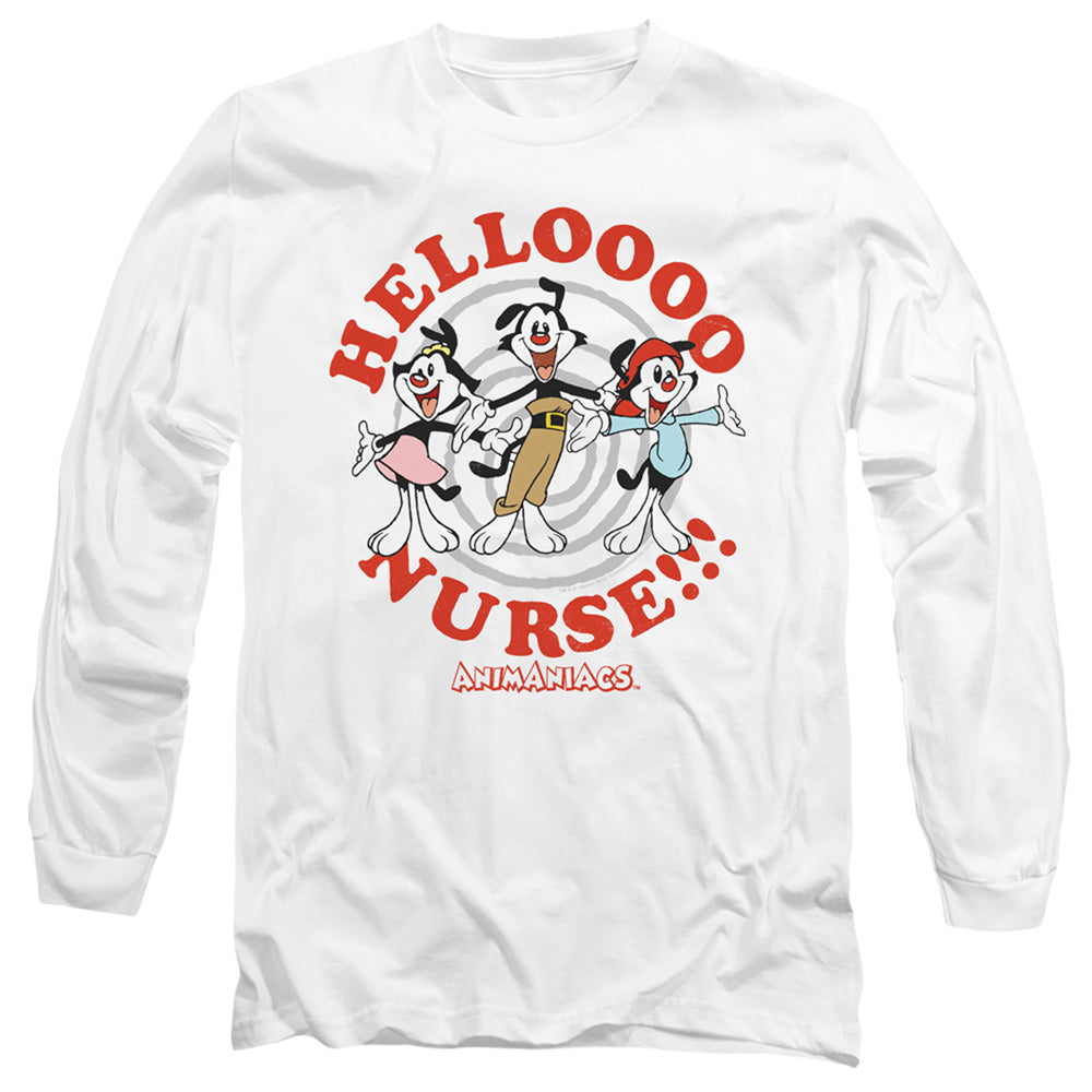AN OFFCIALLY LICENSED ANIMANIACS HELLO NURSE MEN'S LONG SLEEVE T-SHIRT WHITE