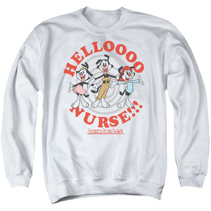 AN OFFCIALLY LICENSED ANIMANIACS HELLO NURSE ADULT UNISEX CREWNECK SWEATSHIRT WHITE