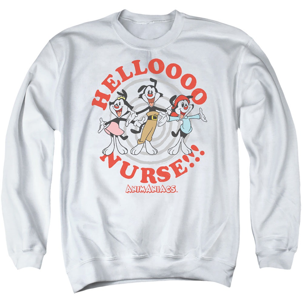 AN OFFCIALLY LICENSED ANIMANIACS HELLO NURSE ADULT UNISEX CREWNECK SWEATSHIRT WHITE