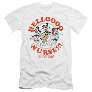 AN OFFCIALLY LICENSED ANIMANIACS HELLO NURSE MEN'S PREMIUM SLIM FIT T-SHIRT WHITE