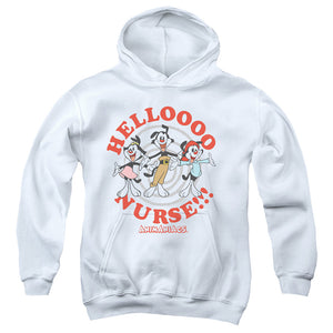 AN OFFCIALLY LICENSED ANIMANIACS HELLO NURSE YOUTH HOODIE WHITE