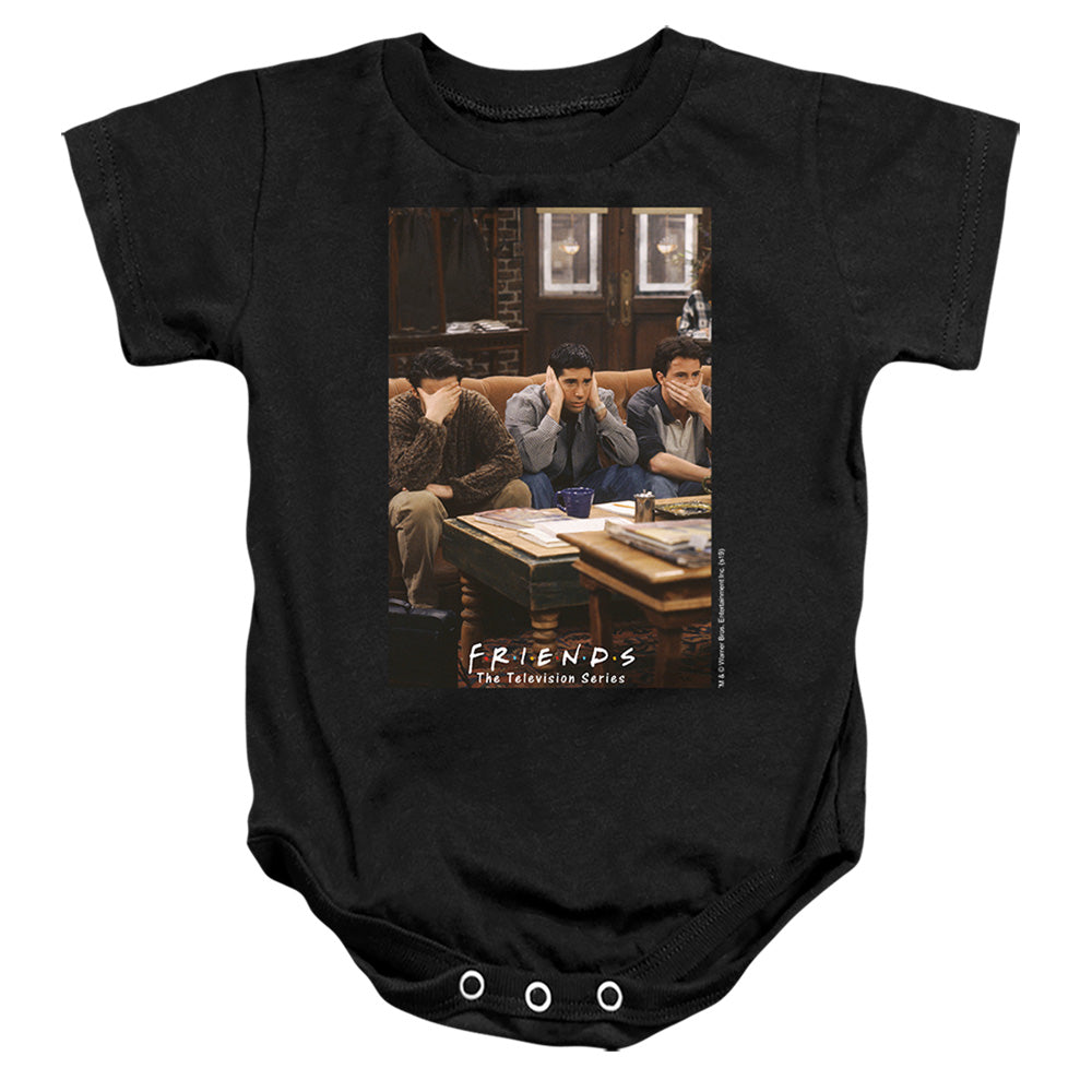 AN OFFCIALLY LICENSED FRIENDS HEAR SPEAK SEE NO EVIL BABY BODYSUIT BLACK