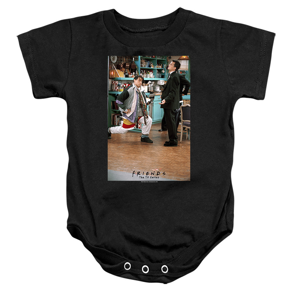 AN OFFCIALLY LICENSED FRIENDS TOO MANY CLOTHES BABY BODYSUIT BLACK