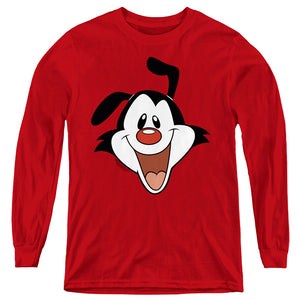 AN OFFCIALLY LICENSED ANIMANIACS YAKKO HEAD YOUTH LONG SLEEVE T-SHIRT RED