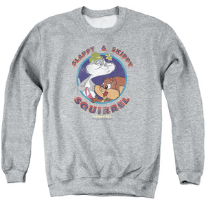 AN OFFCIALLY LICENSED ANIMANIACS SLAPPY AND SKIPPY SQUIRREL ADULT UNISEX CREWNECK SWEATSHIRT ATHLETIC HEATHER