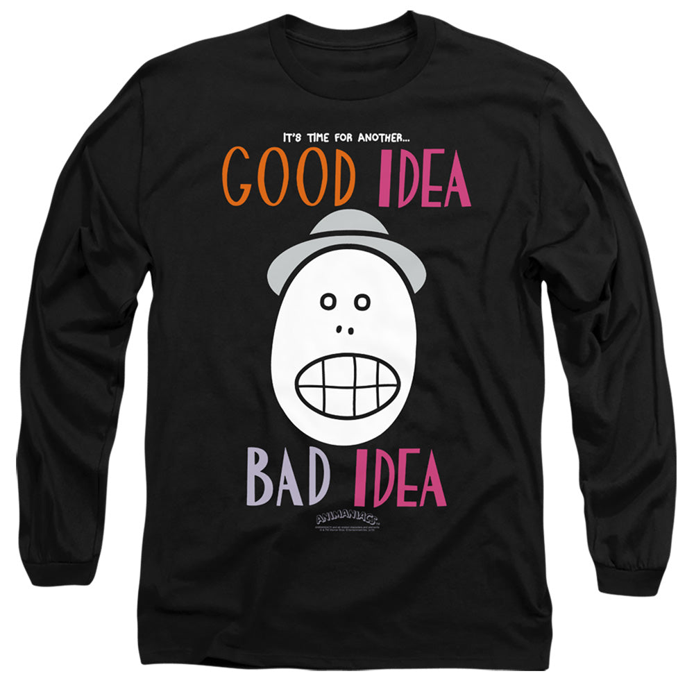 AN OFFCIALLY LICENSED ANIMANIACS GOOD IDEA BAD IDEA MEN'S LONG SLEEVE T-SHIRT BLACK