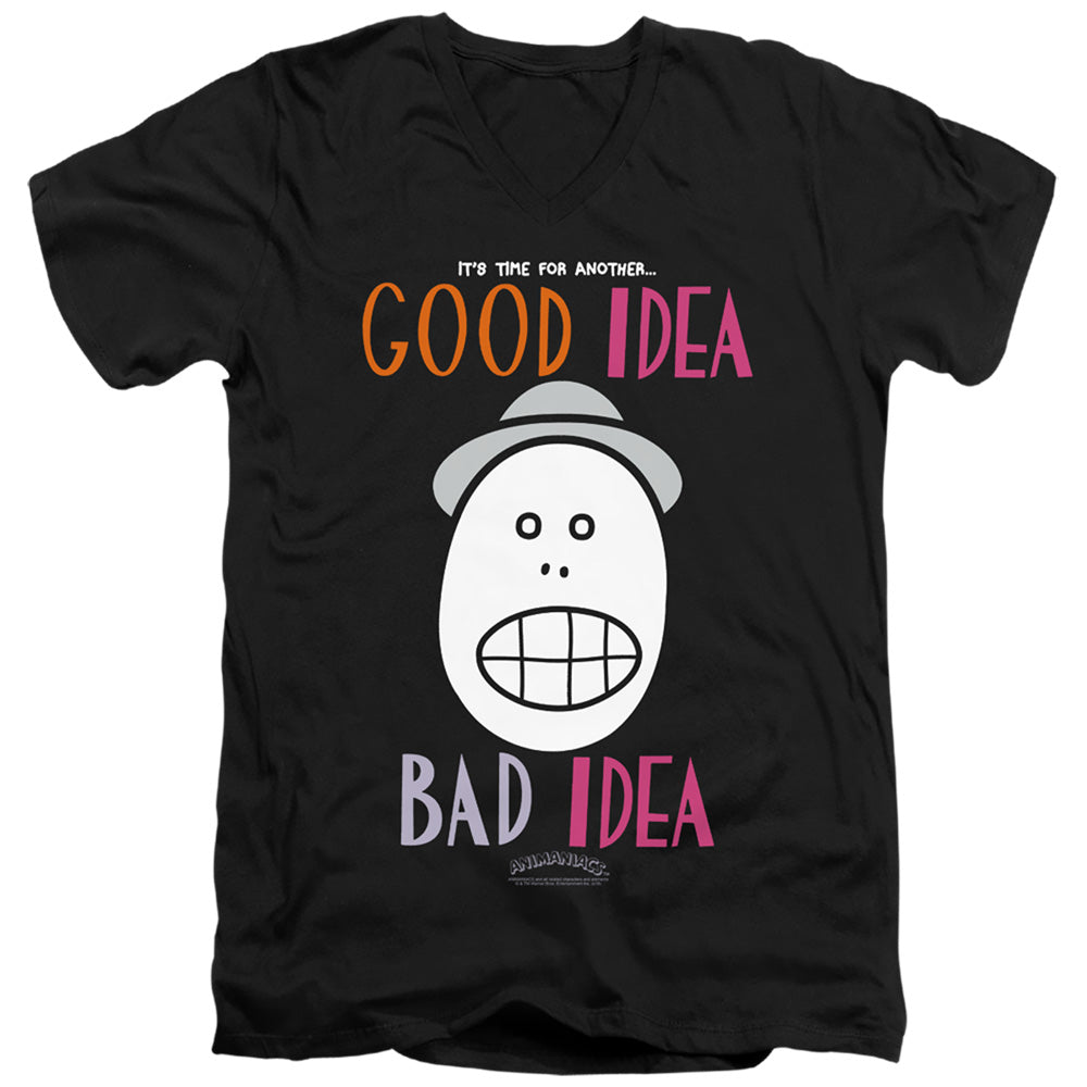 AN OFFCIALLY LICENSED ANIMANIACS GOOD IDEA BAD IDEA MEN'S V-NECK T-SHIRT BLACK