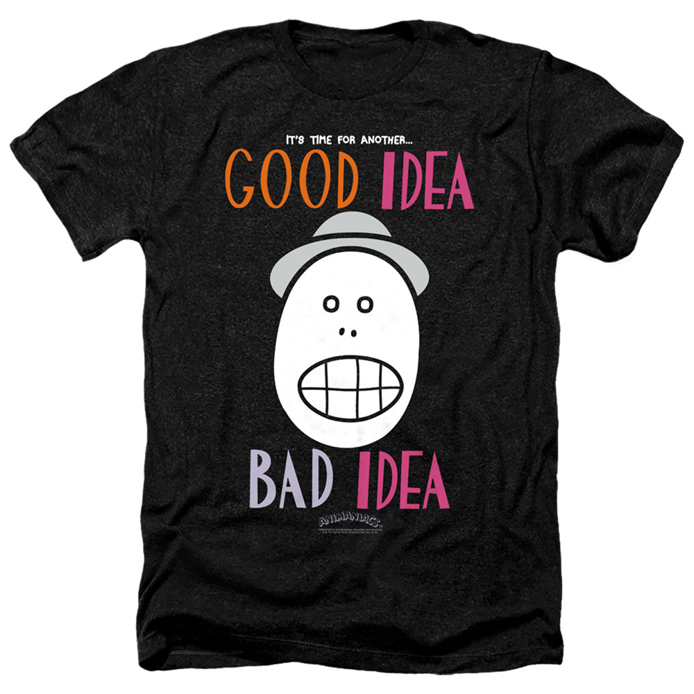 AN OFFCIALLY LICENSED ANIMANIACS GOOD IDEA BAD IDEA MEN'S HEATHER T-SHIRT CHARCOAL