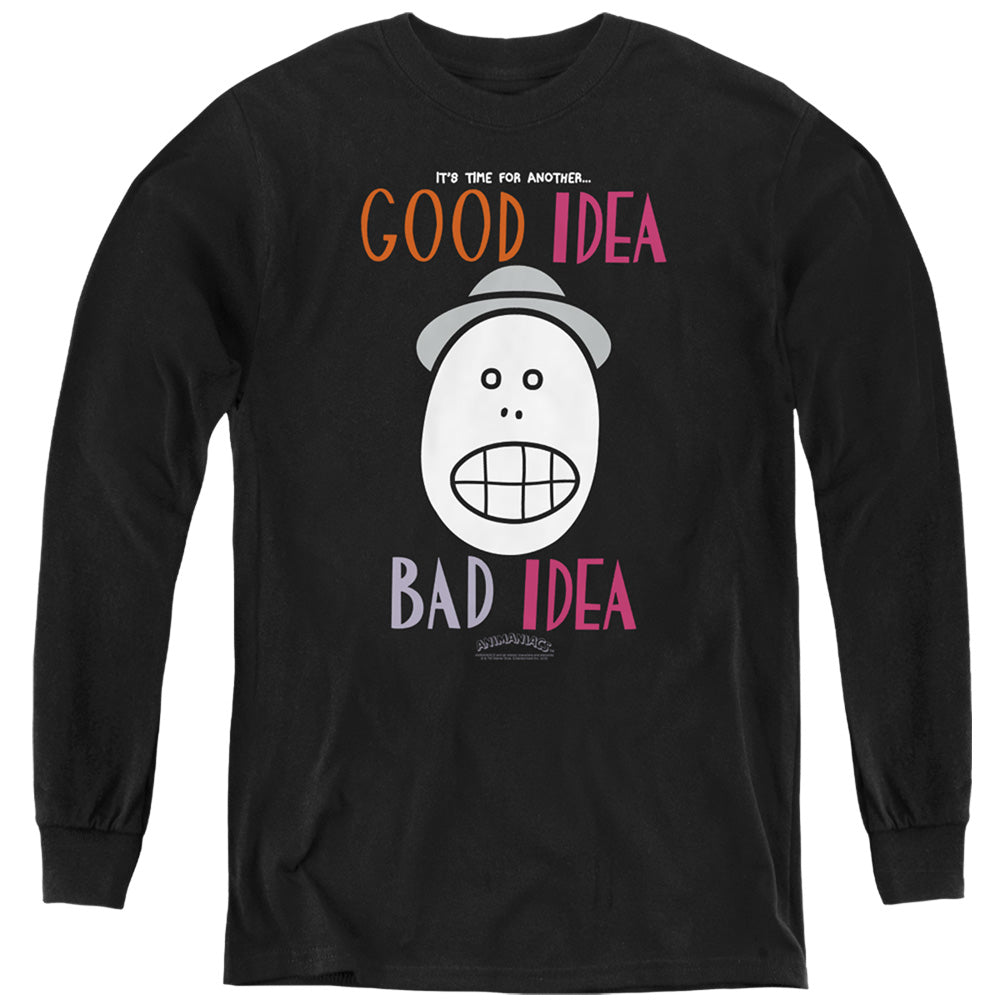 AN OFFCIALLY LICENSED ANIMANIACS GOOD IDEA BAD IDEA YOUTH LONG SLEEVE T-SHIRT BLACK