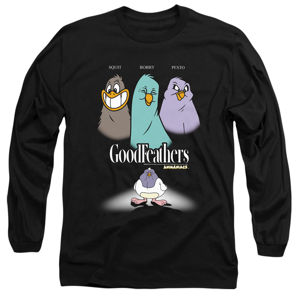 AN OFFCIALLY LICENSED ANIMANIACS GOODFEATHERS MEN'S LONG SLEEVE T-SHIRT BLACK