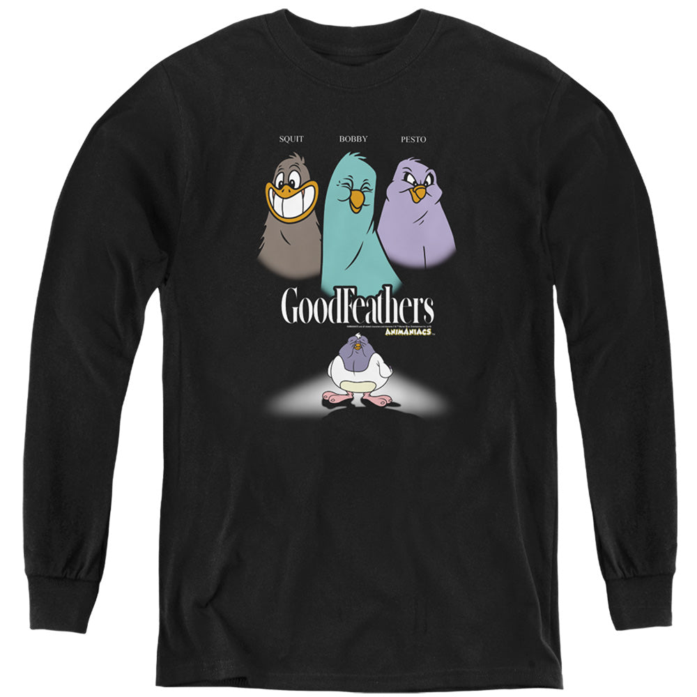 AN OFFCIALLY LICENSED ANIMANIACS GOODFEATHERS YOUTH LONG SLEEVE T-SHIRT BLACK