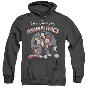 AN OFFCIALLY LICENSED ANIMANIACS ITS TIME FOR ADULT UNISEX HEATHER PULLOVER HOODIE BLACK