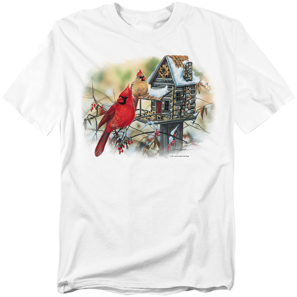 Wildlife Cardinals Rustic Retreat Licensed Adult Unisex T-Shirt Regular Fit Tee
