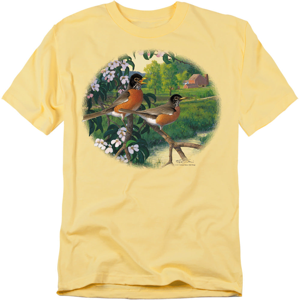 Wildlife Apple Blossom Time Robins Licensed Adult Unisex T-Shirt Regular Fit Tee