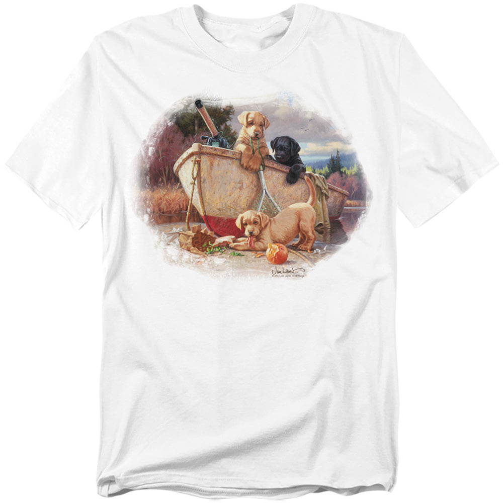 Wildlife Lunch Break Lab Pups Licensed Adult Unisex T-Shirt Regular Fit Tee